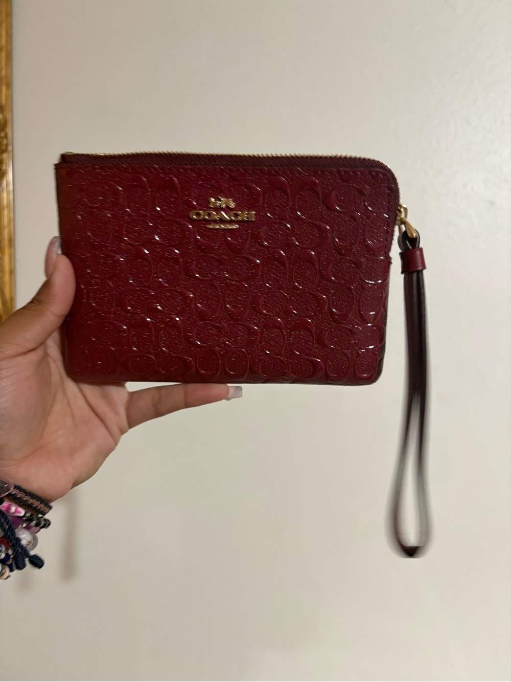 Coach Embossed Signature Wristlet - Burgundy